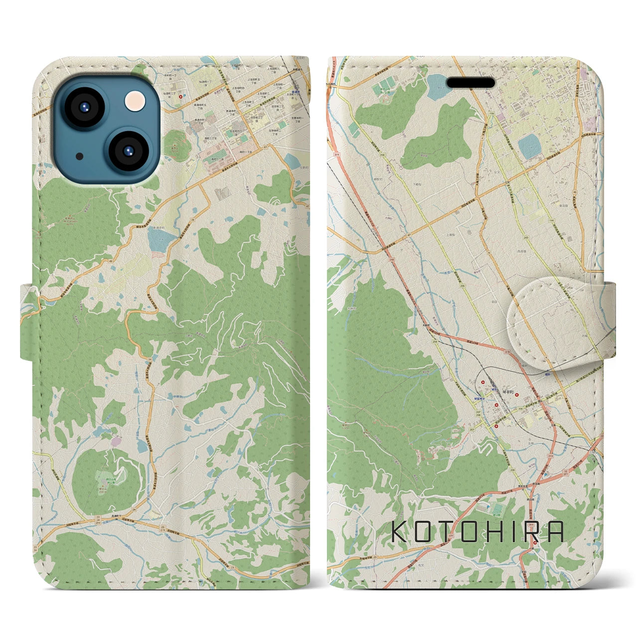 【琴平】地図柄iPhoneケース（手帳両面タイプ・ナチュラル）iPhone 13 用