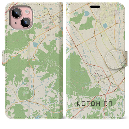 【琴平（香川県）】地図柄iPhoneケース（手帳タイプ）ナチュラル・iPhone 15 Plus 用