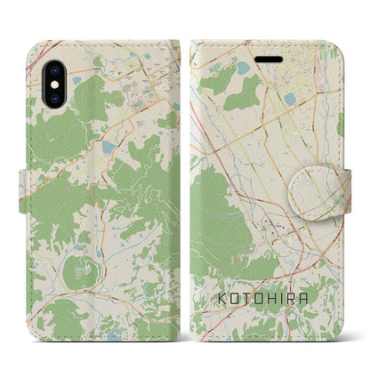 【琴平（香川県）】地図柄iPhoneケース（手帳タイプ）ナチュラル・iPhone XS / X 用