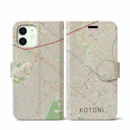 【琴似（北海道）】地図柄iPhoneケース（手帳タイプ）ナチュラル・iPhone 12 mini 用