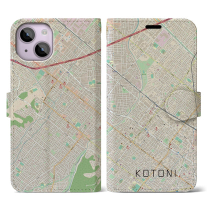 【琴似（北海道）】地図柄iPhoneケース（手帳タイプ）ナチュラル・iPhone 14 用