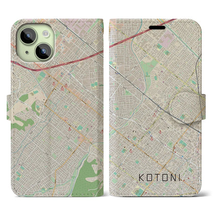 【琴似（北海道）】地図柄iPhoneケース（手帳タイプ）ナチュラル・iPhone 15 用