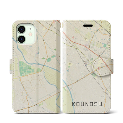 【鴻巣（埼玉県）】地図柄iPhoneケース（手帳タイプ）ナチュラル・iPhone 12 mini 用