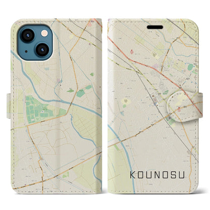 【鴻巣（埼玉県）】地図柄iPhoneケース（手帳タイプ）ナチュラル・iPhone 13 用