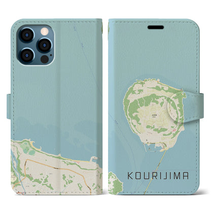 【古宇利島（沖縄県）】地図柄iPhoneケース（手帳タイプ）ナチュラル・iPhone 12 / 12 Pro 用