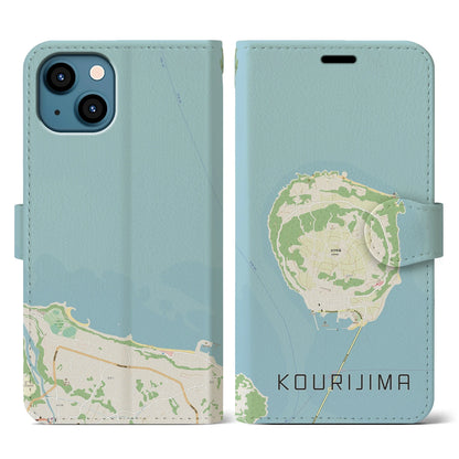 【古宇利島（沖縄県）】地図柄iPhoneケース（手帳タイプ）ナチュラル・iPhone 13 用