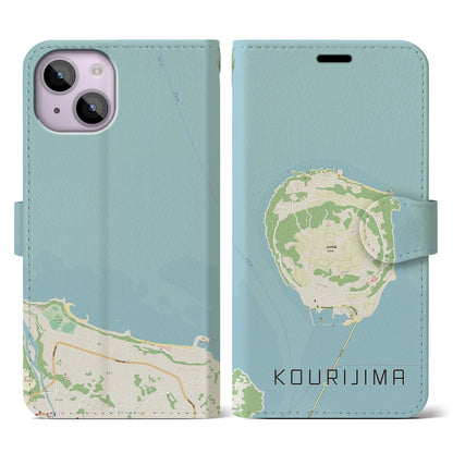 【古宇利島（沖縄県）】地図柄iPhoneケース（手帳タイプ）ナチュラル・iPhone 14 用