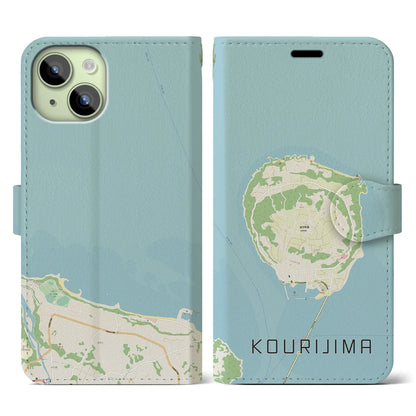 【古宇利島（沖縄県）】地図柄iPhoneケース（手帳タイプ）ナチュラル・iPhone 15 用