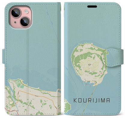 【古宇利島（沖縄県）】地図柄iPhoneケース（手帳タイプ）ナチュラル・iPhone 15 Plus 用