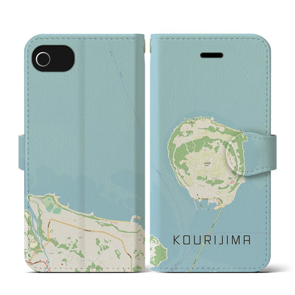 【古宇利島（沖縄県）】地図柄iPhoneケース（手帳タイプ）ナチュラル・iPhone SE（第3 / 第2世代） / 8 / 7 / 6s / 6 用
