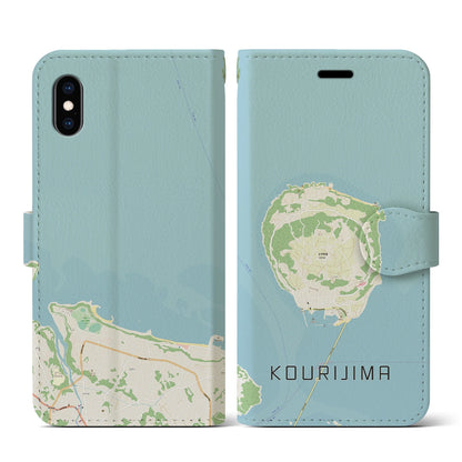 【古宇利島（沖縄県）】地図柄iPhoneケース（手帳タイプ）ナチュラル・iPhone XS / X 用