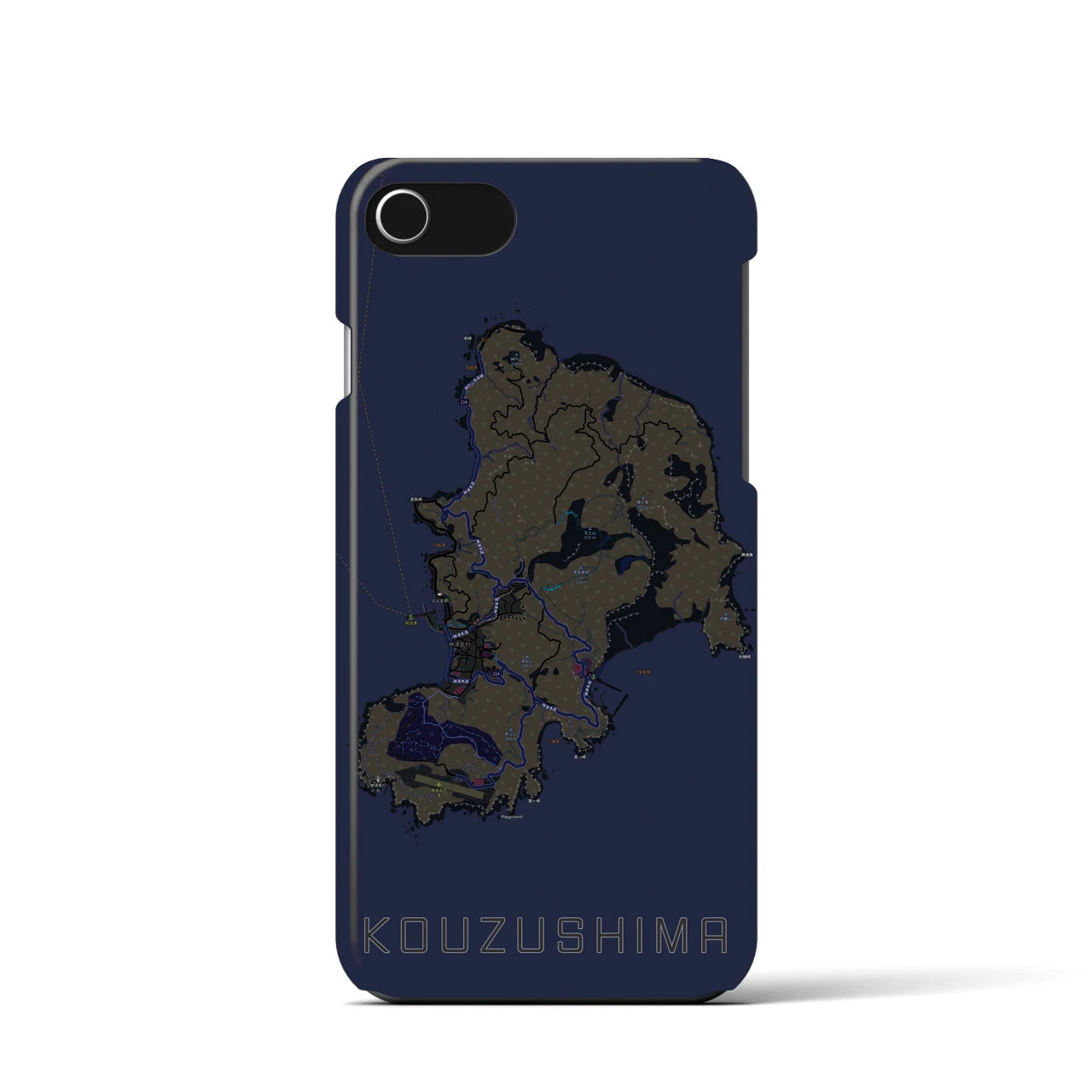 【神津島】地図柄iPhoneケース（バックカバータイプ・ブラック）iPhone SE（第3 / 第2世代） / 8 / 7 / 6s / 6 用