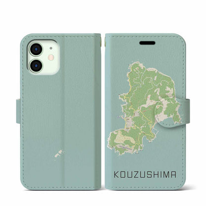 【神津島（東京都）】地図柄iPhoneケース（手帳タイプ）ナチュラル・iPhone 12 mini 用