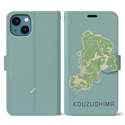 【神津島（東京都）】地図柄iPhoneケース（手帳タイプ）ナチュラル・iPhone 13 用