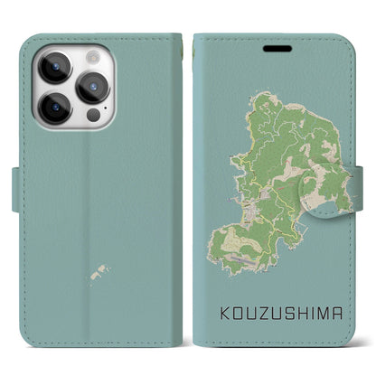 【神津島（東京都）】地図柄iPhoneケース（手帳タイプ）ナチュラル・iPhone 14 Pro 用