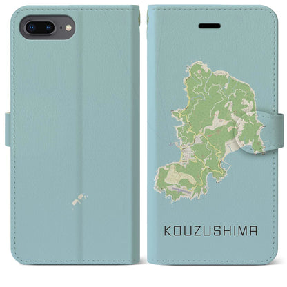 【神津島（東京都）】地図柄iPhoneケース（手帳タイプ）ナチュラル・iPhone 8Plus /7Plus / 6sPlus / 6Plus 用