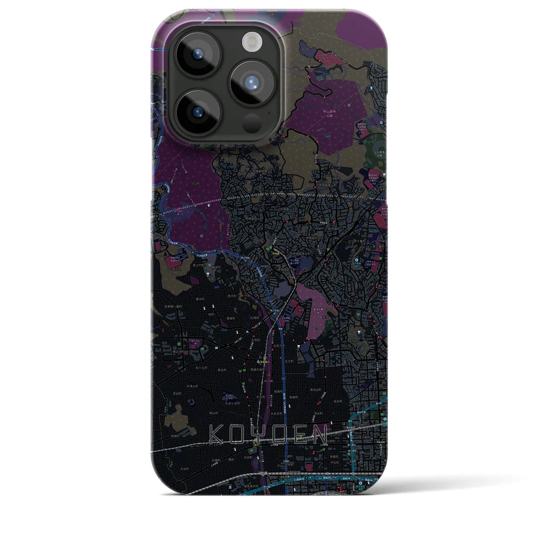 【甲陽園】地図柄iPhoneケース（バックカバータイプ・ブラック）iPhone 15 Pro Max 用