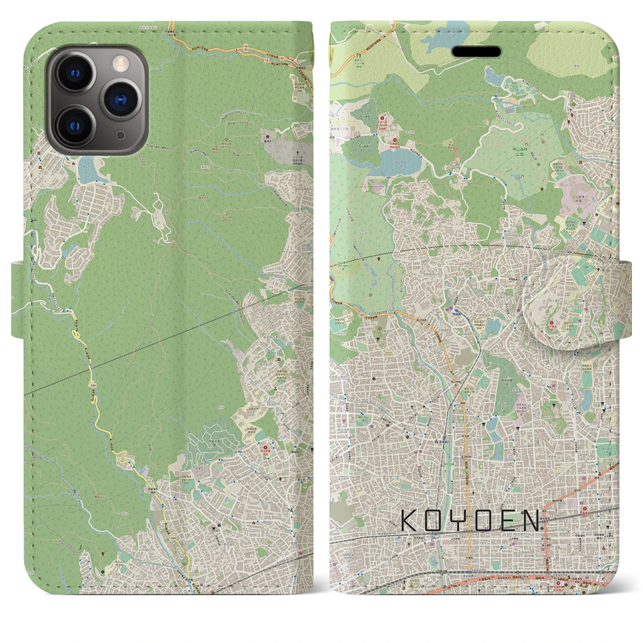 【甲陽園】地図柄iPhoneケース（手帳両面タイプ・ナチュラル）iPhone 11 Pro Max 用