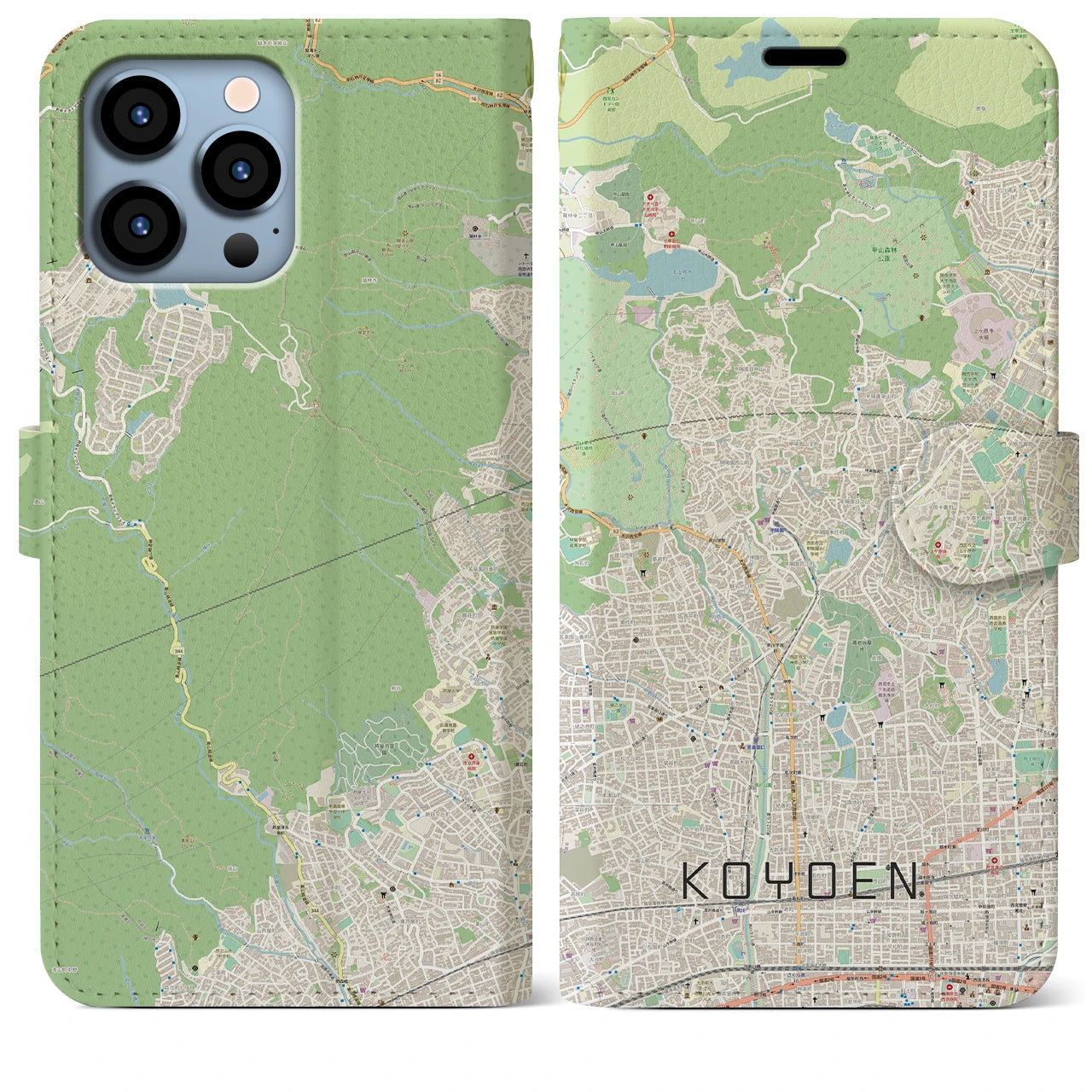【甲陽園】地図柄iPhoneケース（手帳両面タイプ・ナチュラル）iPhone 13 Pro Max 用