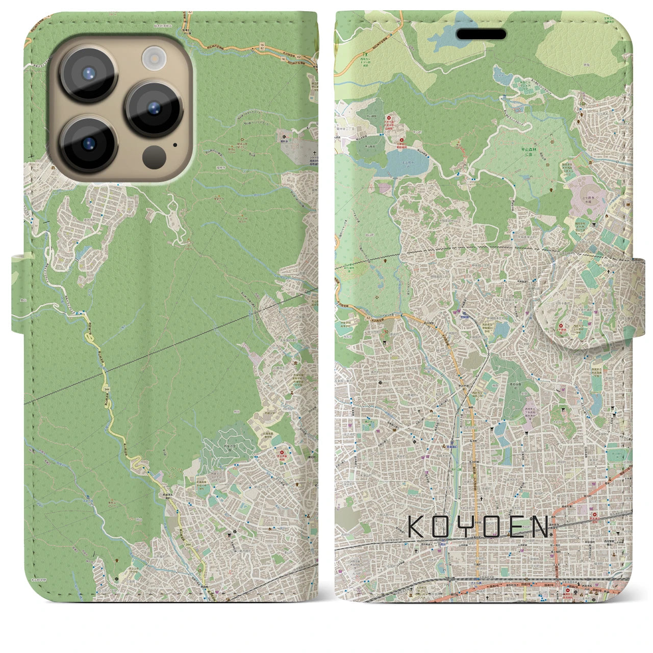 【甲陽園】地図柄iPhoneケース（手帳両面タイプ・ナチュラル）iPhone 14 Pro Max 用