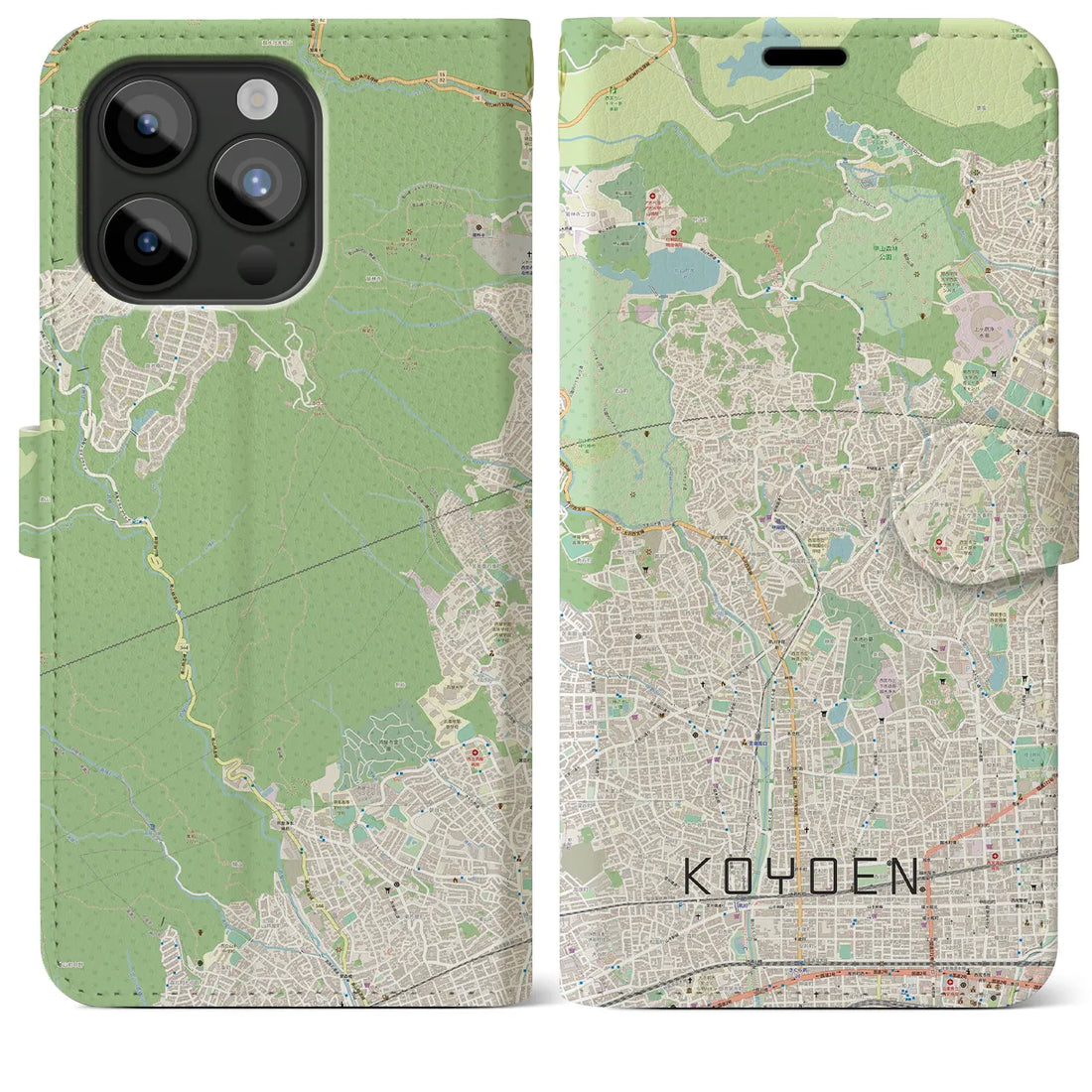 【甲陽園】地図柄iPhoneケース（手帳両面タイプ・ナチュラル）iPhone 15 Pro Max 用