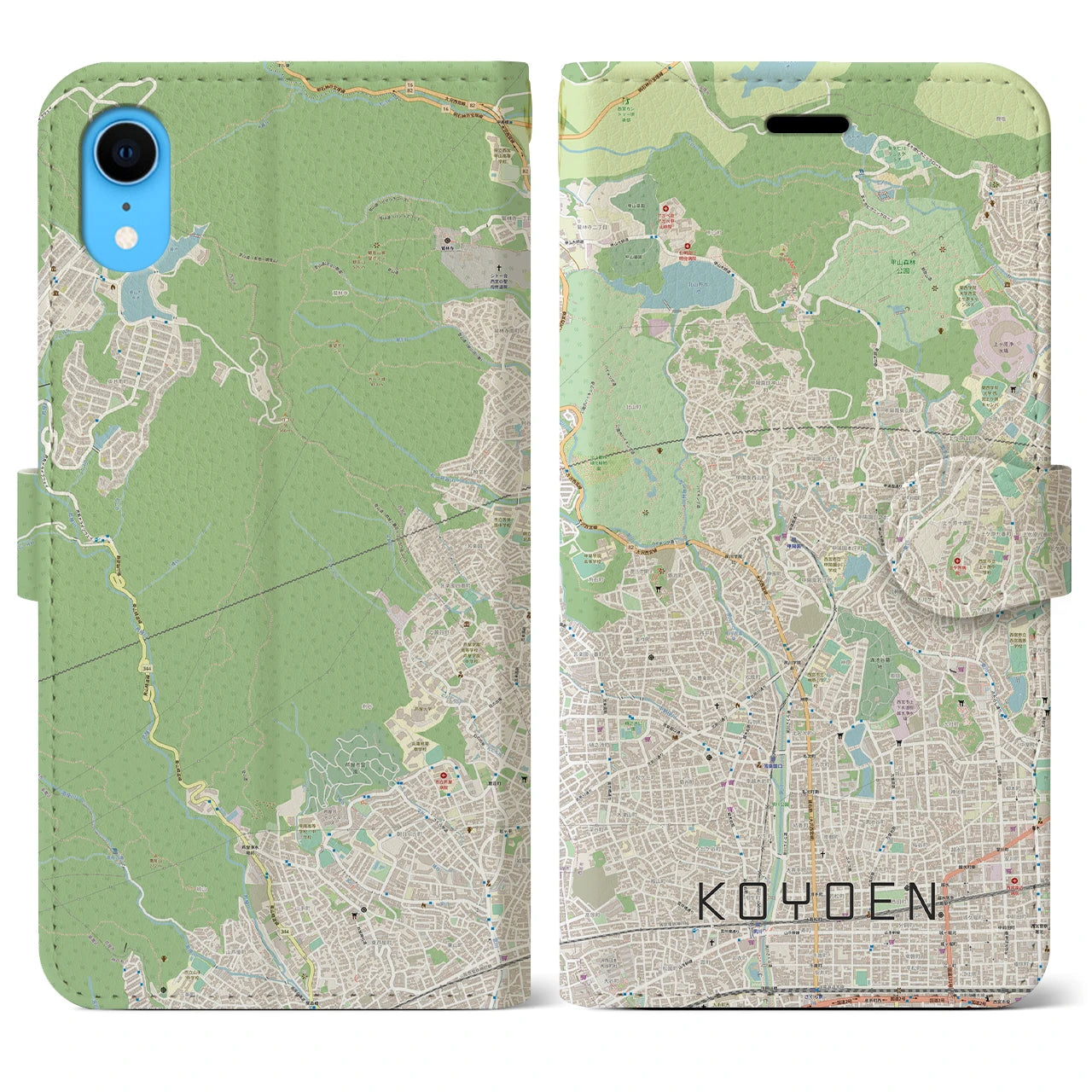 【甲陽園】地図柄iPhoneケース（手帳両面タイプ・ナチュラル）iPhone XR 用