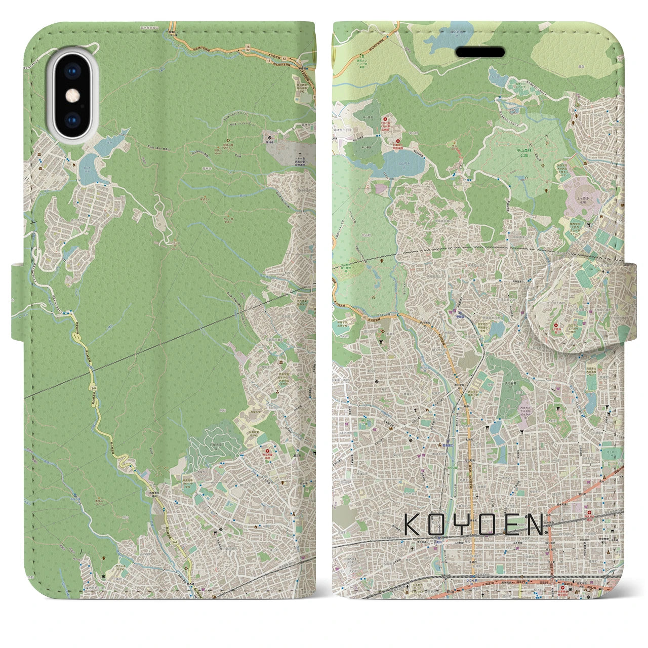 【甲陽園】地図柄iPhoneケース（手帳両面タイプ・ナチュラル）iPhone XS Max 用