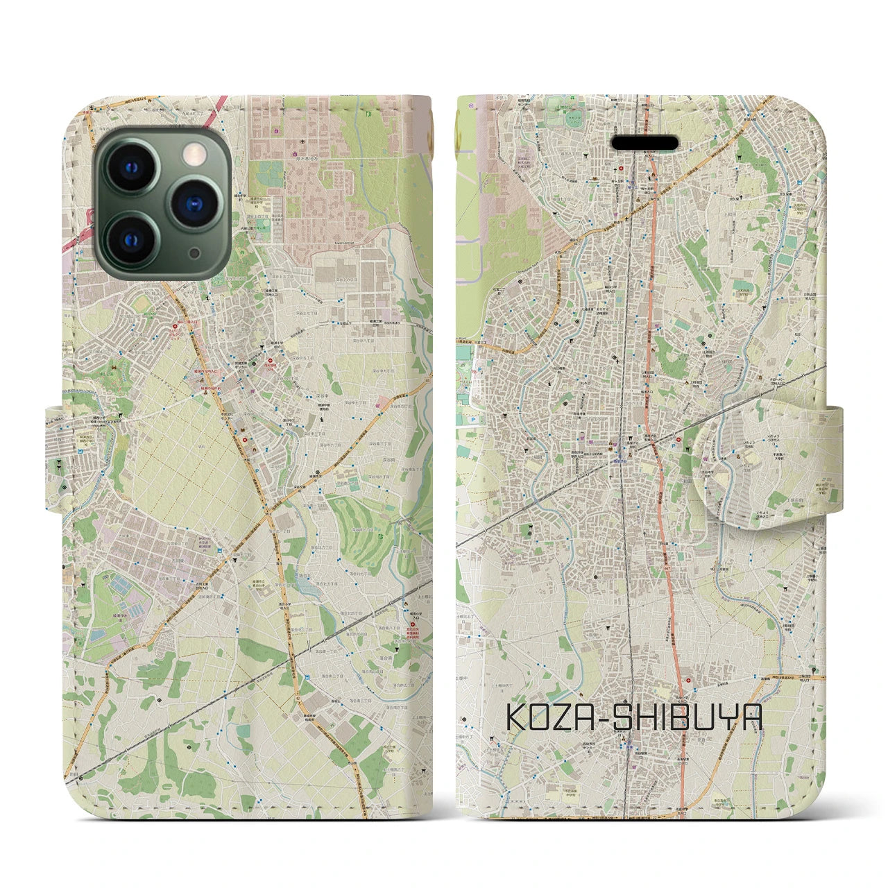 【高座渋谷】地図柄iPhoneケース（手帳両面タイプ・ナチュラル）iPhone 11 Pro 用