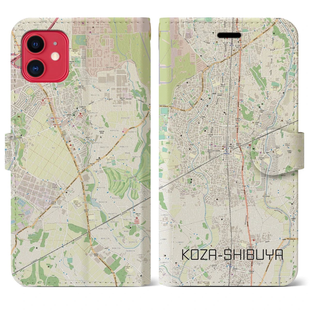 【高座渋谷】地図柄iPhoneケース（手帳両面タイプ・ナチュラル）iPhone 11 用