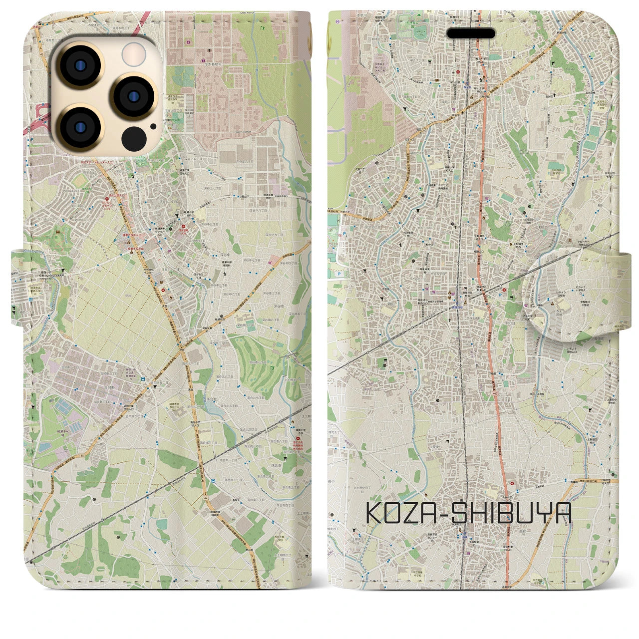 【高座渋谷】地図柄iPhoneケース（手帳両面タイプ・ナチュラル）iPhone 12 Pro Max 用