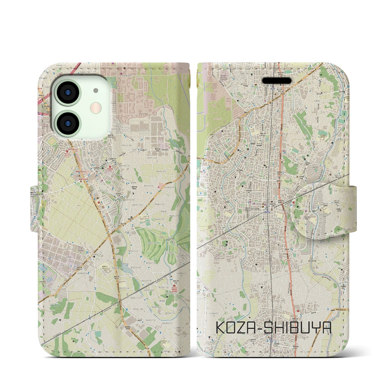【高座渋谷】地図柄iPhoneケース（手帳両面タイプ・ナチュラル）iPhone 12 mini 用