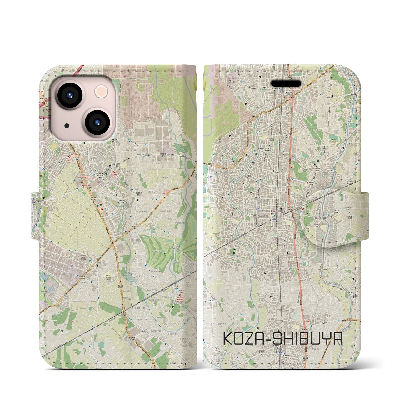 【高座渋谷】地図柄iPhoneケース（手帳両面タイプ・ナチュラル）iPhone 13 mini 用