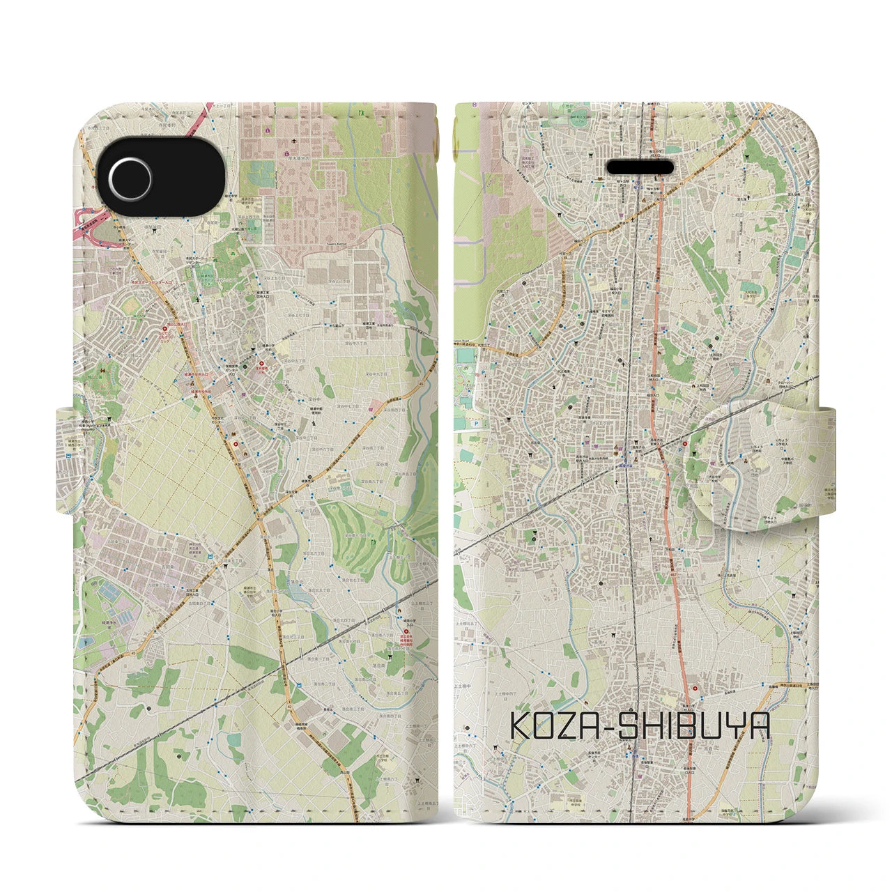 【高座渋谷】地図柄iPhoneケース（手帳両面タイプ・ナチュラル）iPhone SE（第3 / 第2世代） / 8 / 7 / 6s / 6 用