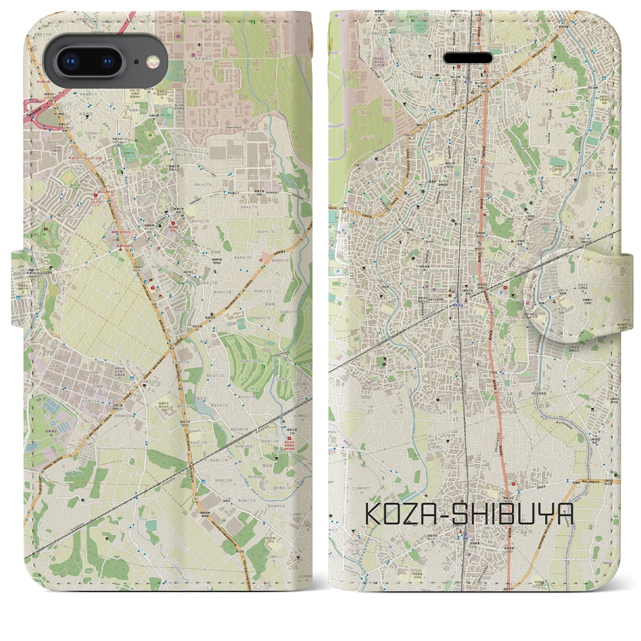 【高座渋谷】地図柄iPhoneケース（手帳両面タイプ・ナチュラル）iPhone 8Plus /7Plus / 6sPlus / 6Plus 用