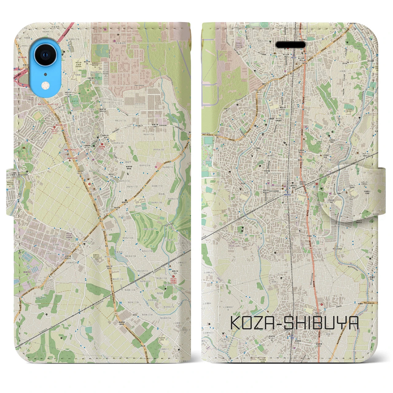 【高座渋谷】地図柄iPhoneケース（手帳両面タイプ・ナチュラル）iPhone XR 用
