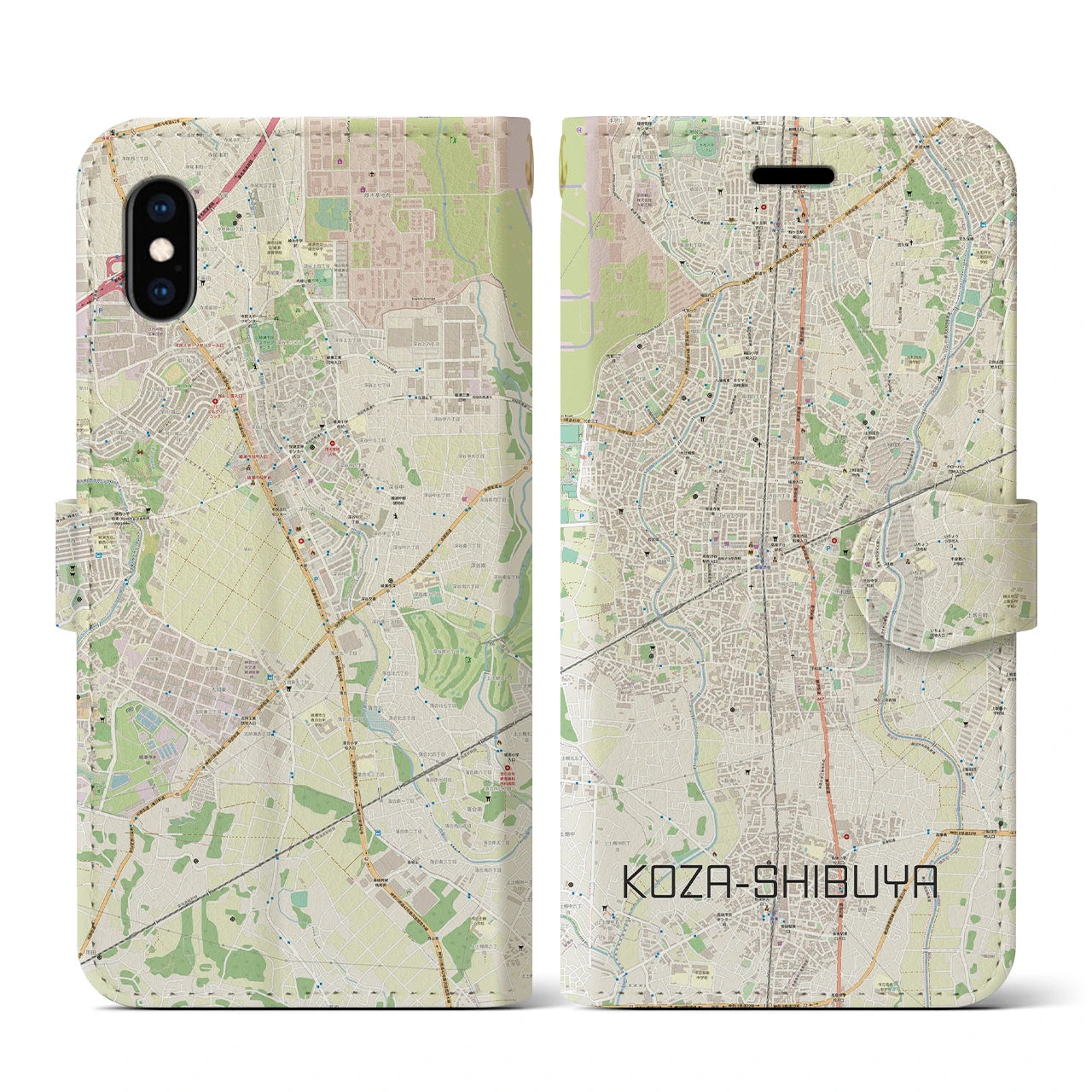 【高座渋谷】地図柄iPhoneケース（手帳両面タイプ・ナチュラル）iPhone XS / X 用