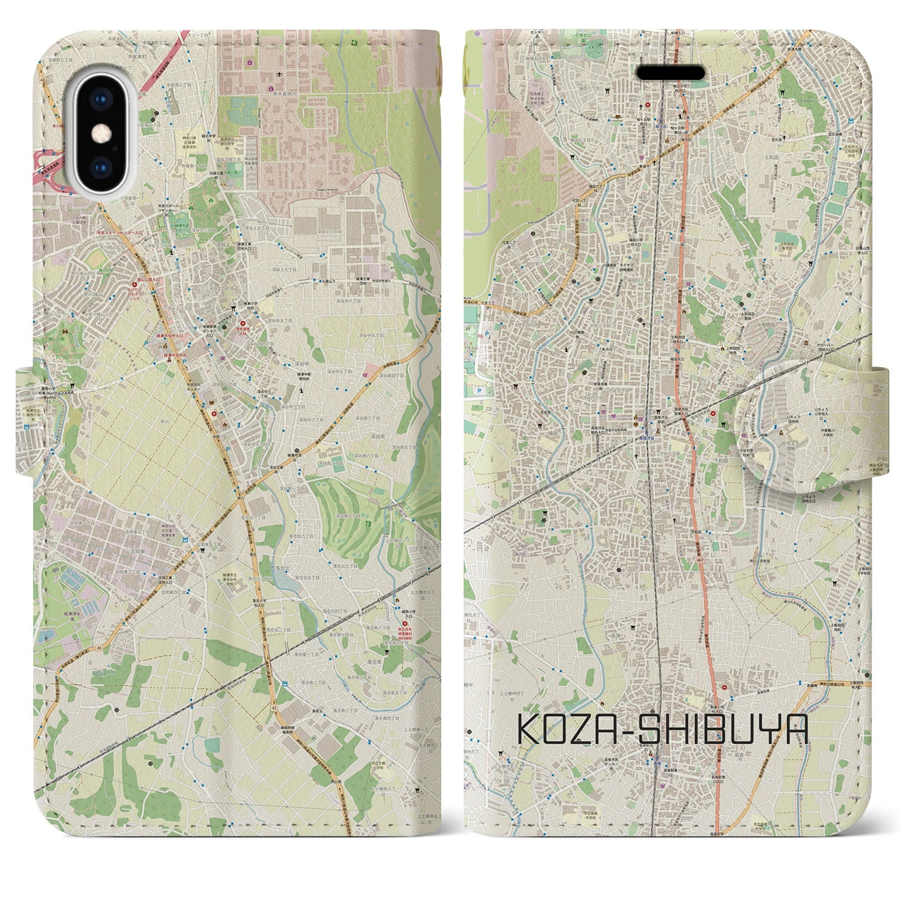 【高座渋谷】地図柄iPhoneケース（手帳両面タイプ・ナチュラル）iPhone XS Max 用