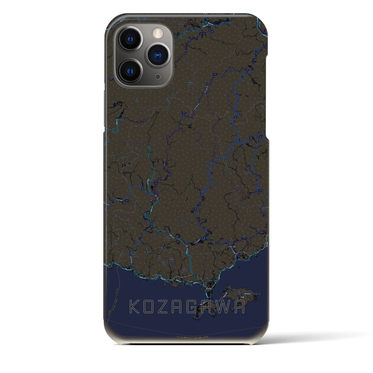 【古座川】地図柄iPhoneケース（バックカバータイプ・ブラック）iPhone 11 Pro Max 用