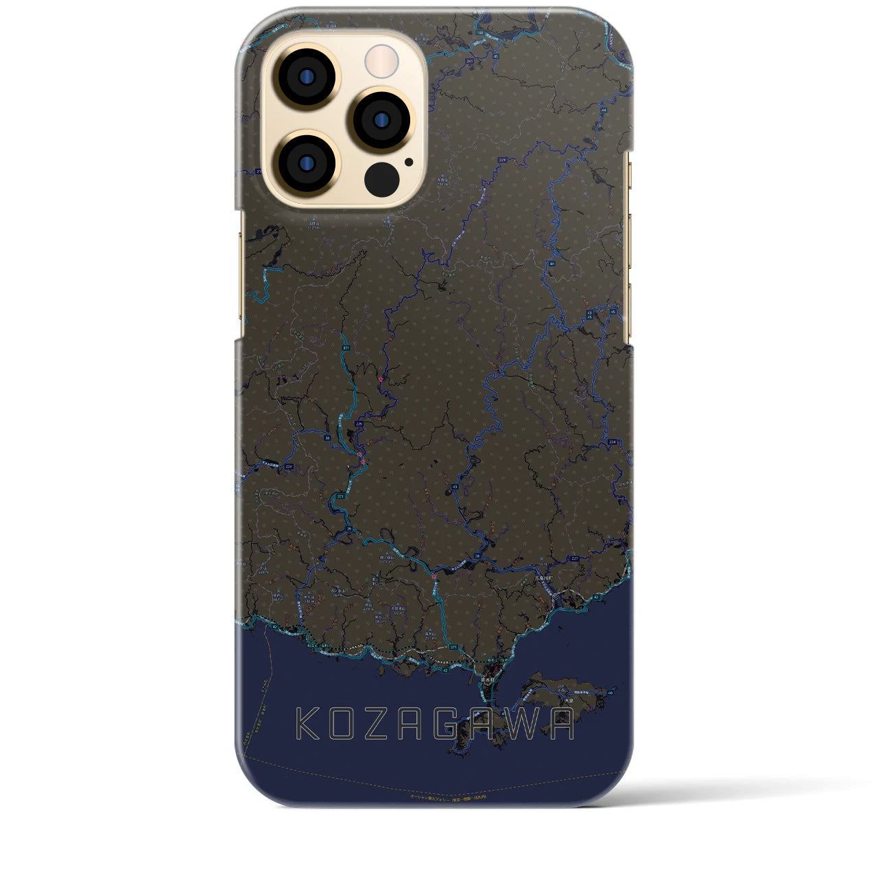 【古座川】地図柄iPhoneケース（バックカバータイプ・ブラック）iPhone 12 Pro Max 用