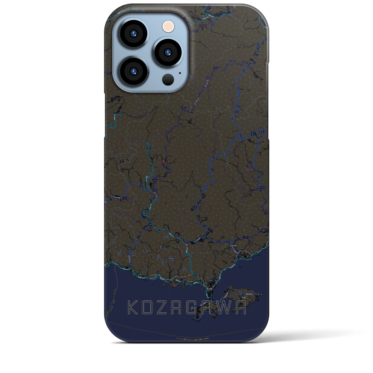 【古座川】地図柄iPhoneケース（バックカバータイプ・ブラック）iPhone 13 Pro Max 用