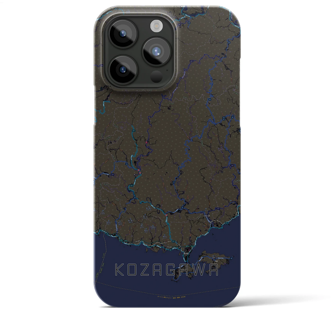 【古座川】地図柄iPhoneケース（バックカバータイプ・ブラック）iPhone 15 Pro Max 用