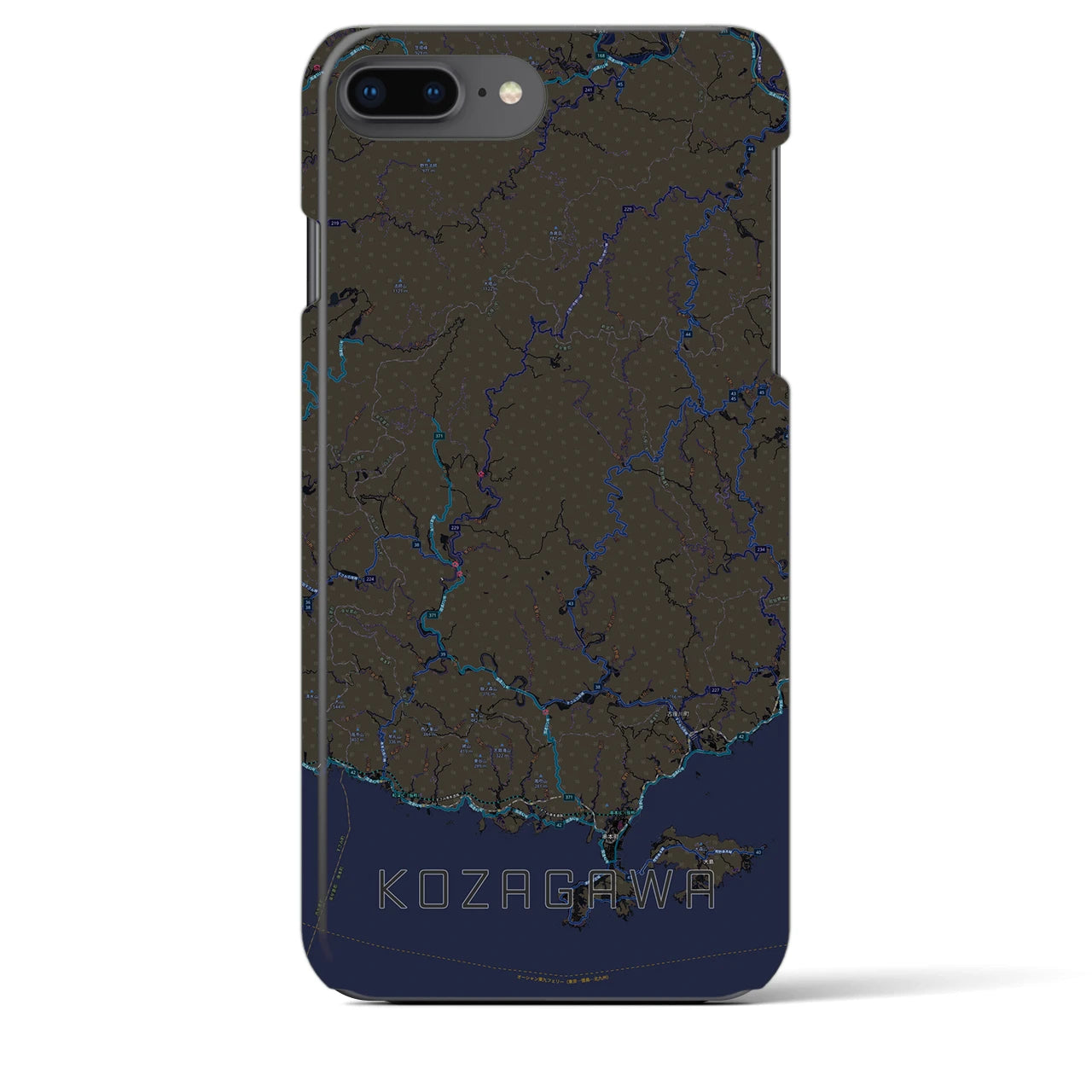 【古座川】地図柄iPhoneケース（バックカバータイプ・ブラック）iPhone 8Plus /7Plus / 6sPlus / 6Plus 用