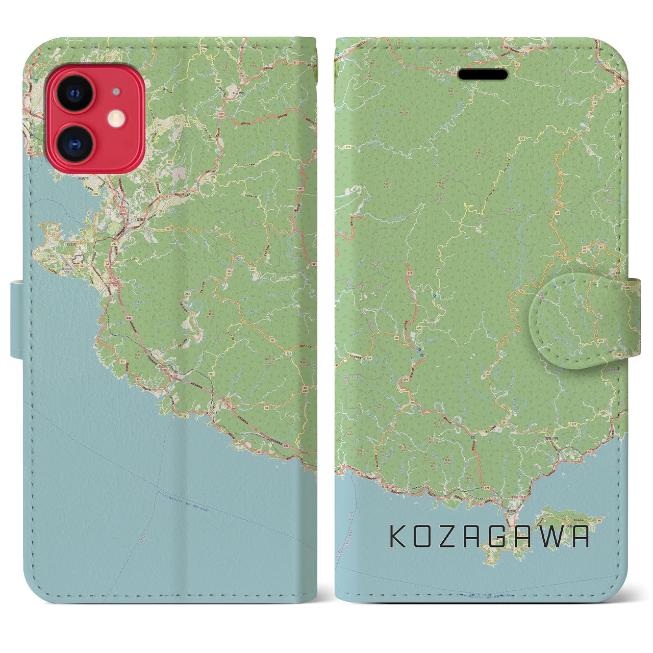 【古座川】地図柄iPhoneケース（手帳両面タイプ・ナチュラル）iPhone 11 用