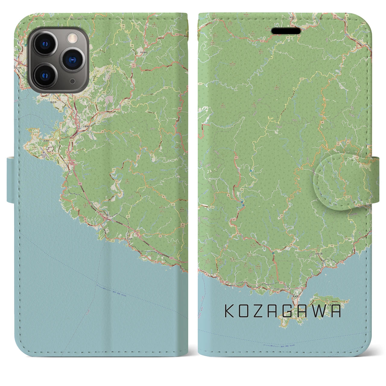 【古座川】地図柄iPhoneケース（手帳両面タイプ・ナチュラル）iPhone 11 Pro Max 用
