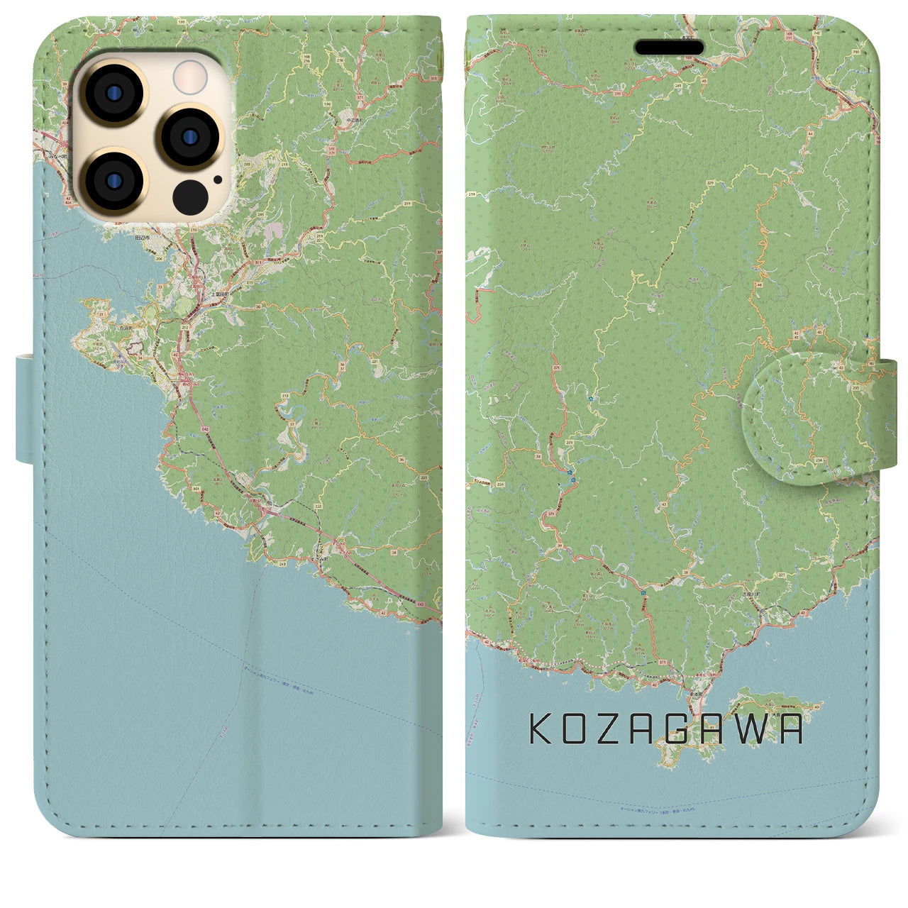 【古座川】地図柄iPhoneケース（手帳両面タイプ・ナチュラル）iPhone 12 Pro Max 用