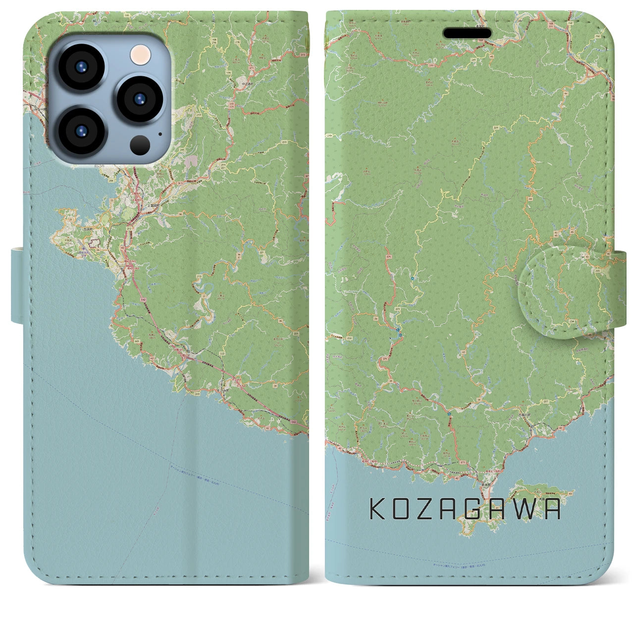 【古座川】地図柄iPhoneケース（手帳両面タイプ・ナチュラル）iPhone 13 Pro Max 用