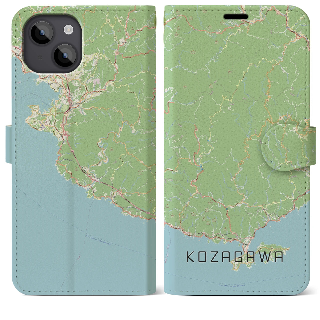 【古座川】地図柄iPhoneケース（手帳両面タイプ・ナチュラル）iPhone 14 Plus 用