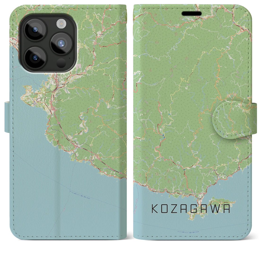 【古座川】地図柄iPhoneケース（手帳両面タイプ・ナチュラル）iPhone 15 Pro Max 用