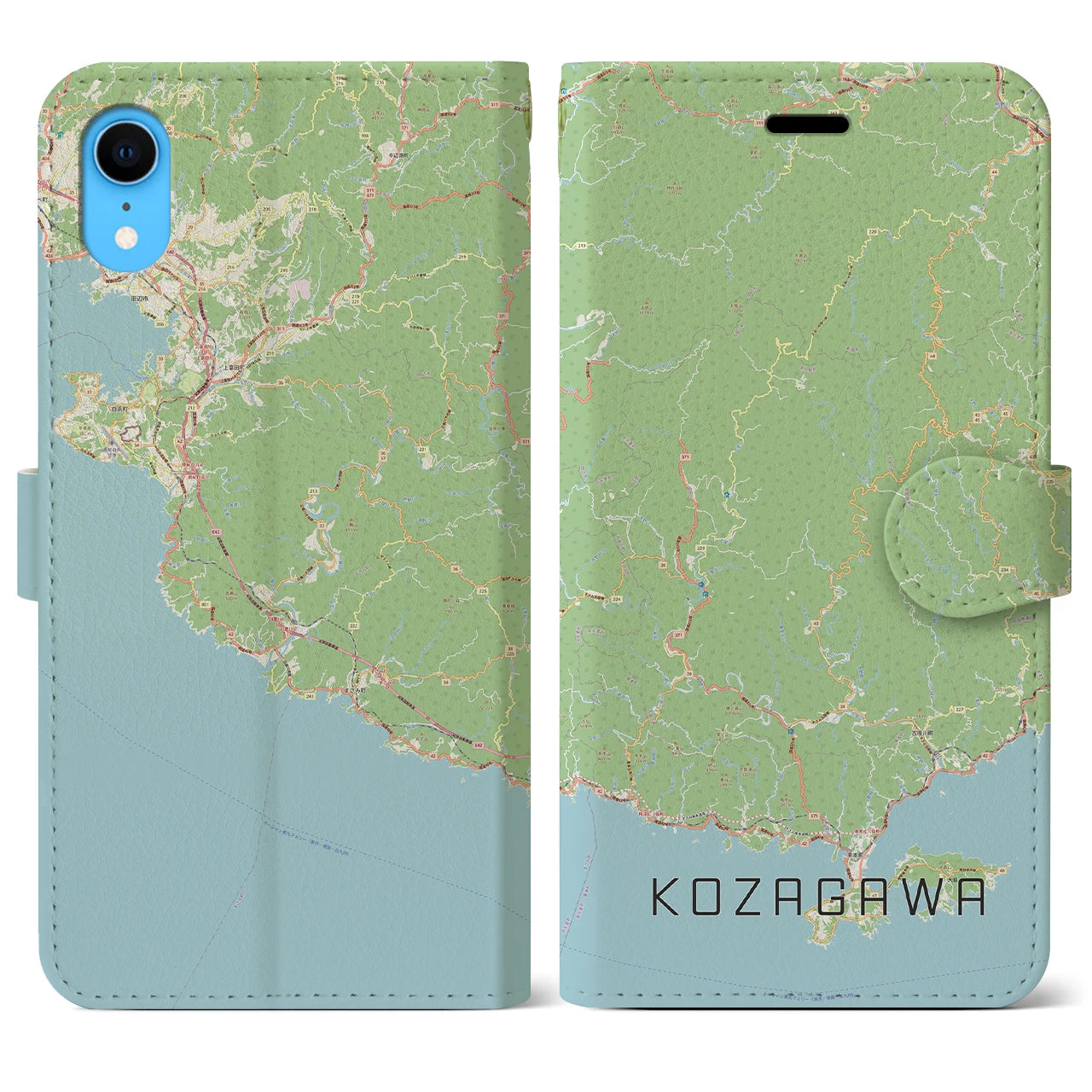 【古座川】地図柄iPhoneケース（手帳両面タイプ・ナチュラル）iPhone XR 用
