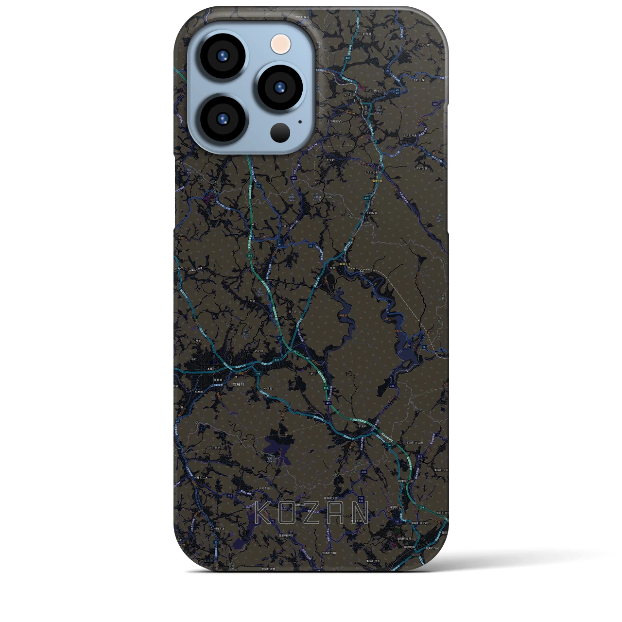 【甲山】地図柄iPhoneケース（バックカバータイプ・ブラック）iPhone 13 Pro Max 用